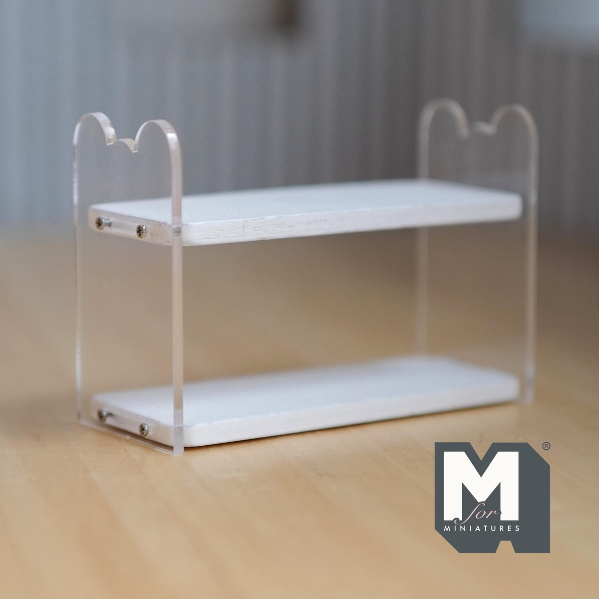 Acrylic Miniature 2-Tier Bookshelf 1:12 Scale Clear Shelf Dollhouse Playroom Furniture 2-3/16 inch tall - H045