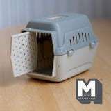 Miniature Pet Travel Carrier 1:12 Scale Dollhouse Dog Cat Cage Travel Pet Crate with Handle (gray beige) - B054