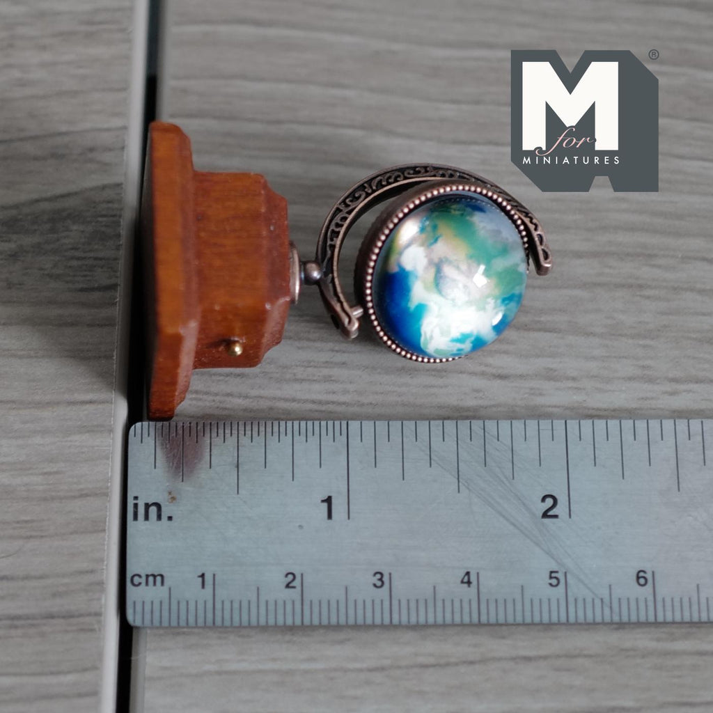 Miniature Spinning Globe with Wooden Base 1:12 Scale Dollhouse Rotating Decor 1-7/8 inch tall (copper) - G051