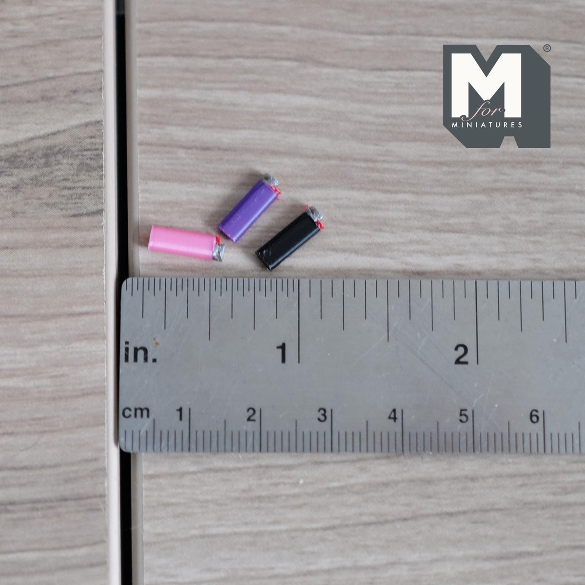 Miniature Lighters Set of 3 , 1:12 Scale Dollhouse Decor Assorted Colors Set 7/16 inch long (plastic) (non-working) - F060