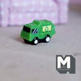 Miniature Recycling Truck 1:12 Scale Trash Truck Garbage Truck Bin Lorry Garbo Truck Dollhouse Playroom Decor 11/16 inch tall (resin) - G079