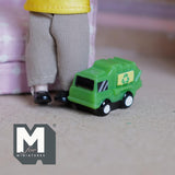 Miniature Recycling Truck 1:12 Scale Trash Truck Garbage Truck Bin Lorry Garbo Truck Dollhouse Playroom Decor 11/16 inch tall (resin) - G079