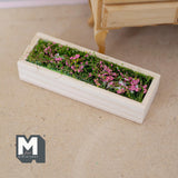 Miniature Planter Box with Pink Flowers 1:12 Scale Window Box Faux Greenery for Dollhouse Garden 3-1/8 inch long - B089