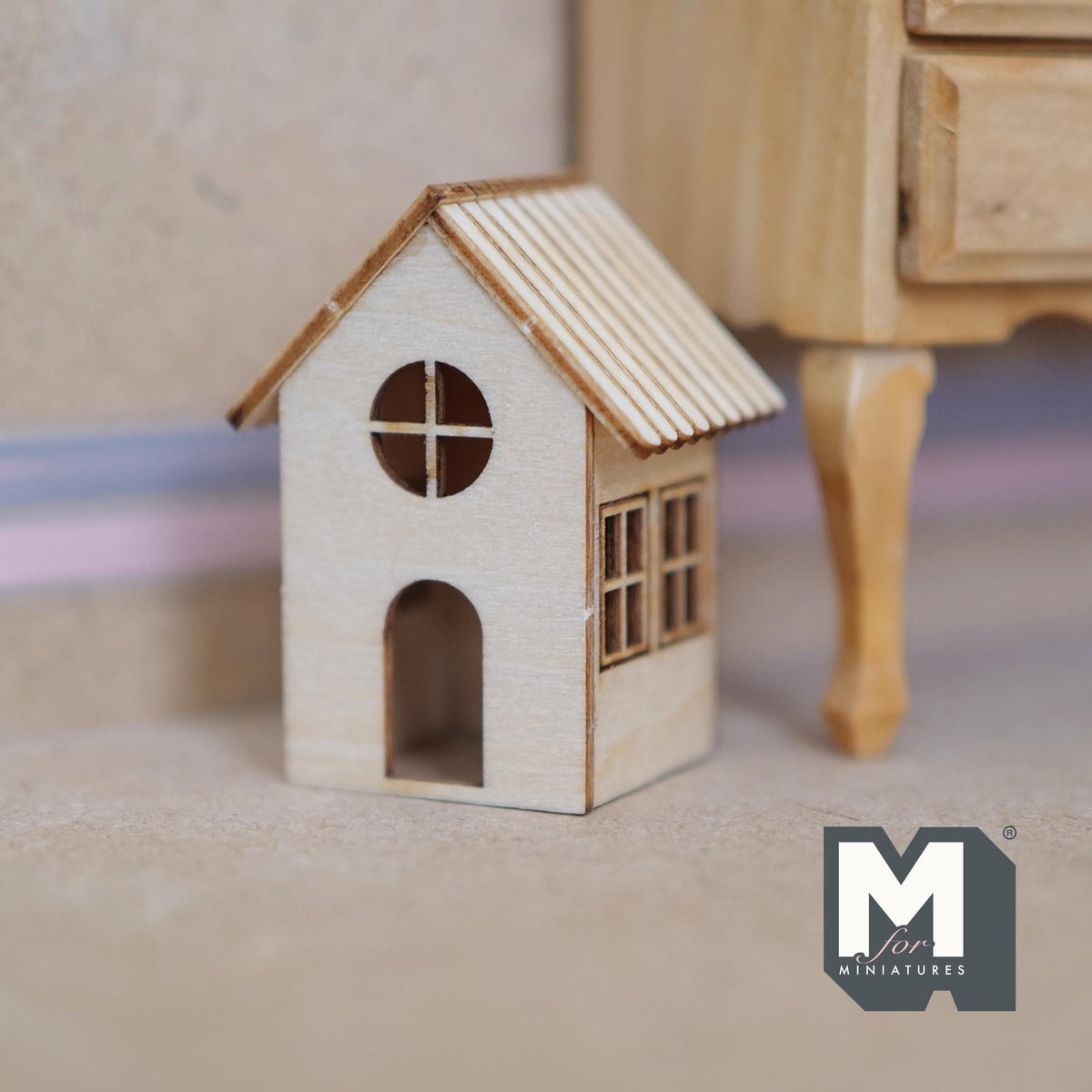 Miniature House Lantern with LED Bulb 1:12 Scale Unpainted Dollhouse Table Lamp 1-3/4 inch tall (wood) -