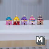 Miniature Multicolor House Ornaments Set of 5 , 1:12 Scale Dollhouse Christmas Carousel 9/16 inch tall (metal) - G078