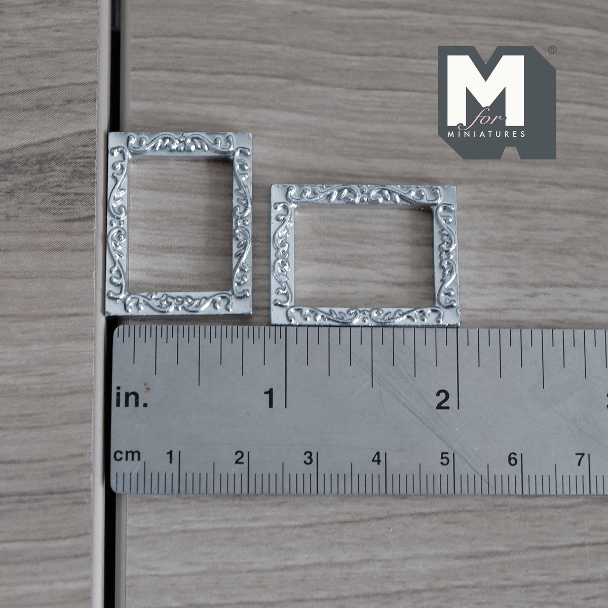 Miniature Ornate Frames Set of 2 , 1:12 Scale Dollhouse Gold Picture Frames Mini Frames 1-1/8 inch tall (resin) (silver) - A085