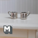 Miniature Metal Baby Mugs Set of 2 . 1:12 Scale Dollhouse Kitchen Accessories Drinkware 5/16 inch tall (silver) -