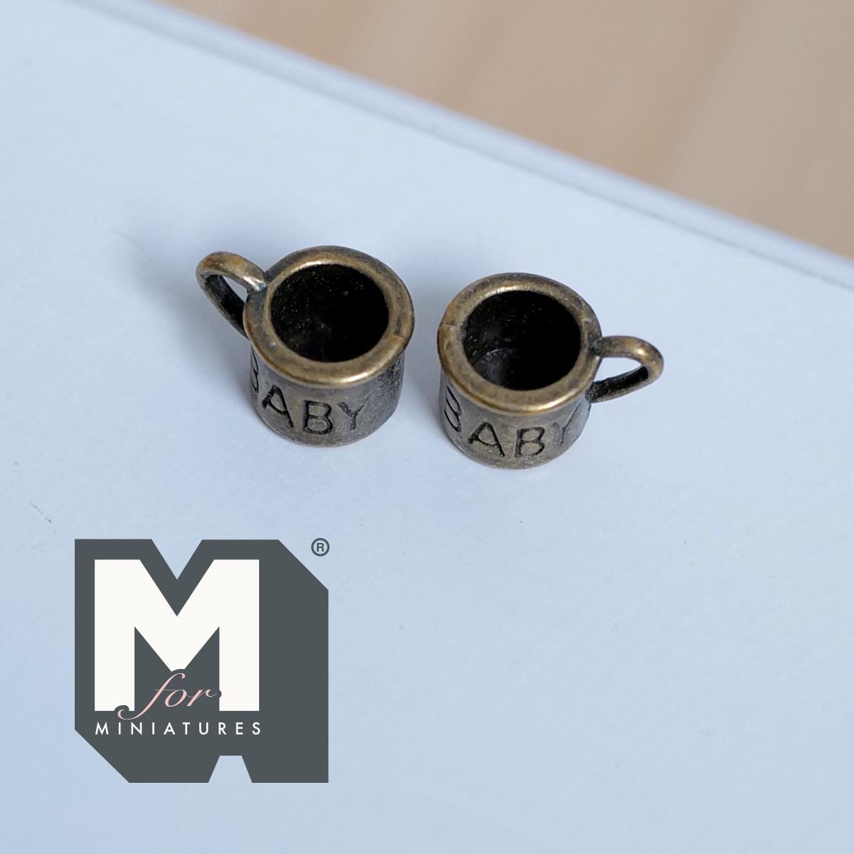 Miniature Metal Baby Mugs Set of 2 . 1:12 Scale Dollhouse Kitchen Accessories Drinkware 5/16 inch tall (copper) -
