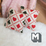 Miniature Card Suit Print Cushions Set of 2 , 1-3/4 inch wide (beige) - C027
