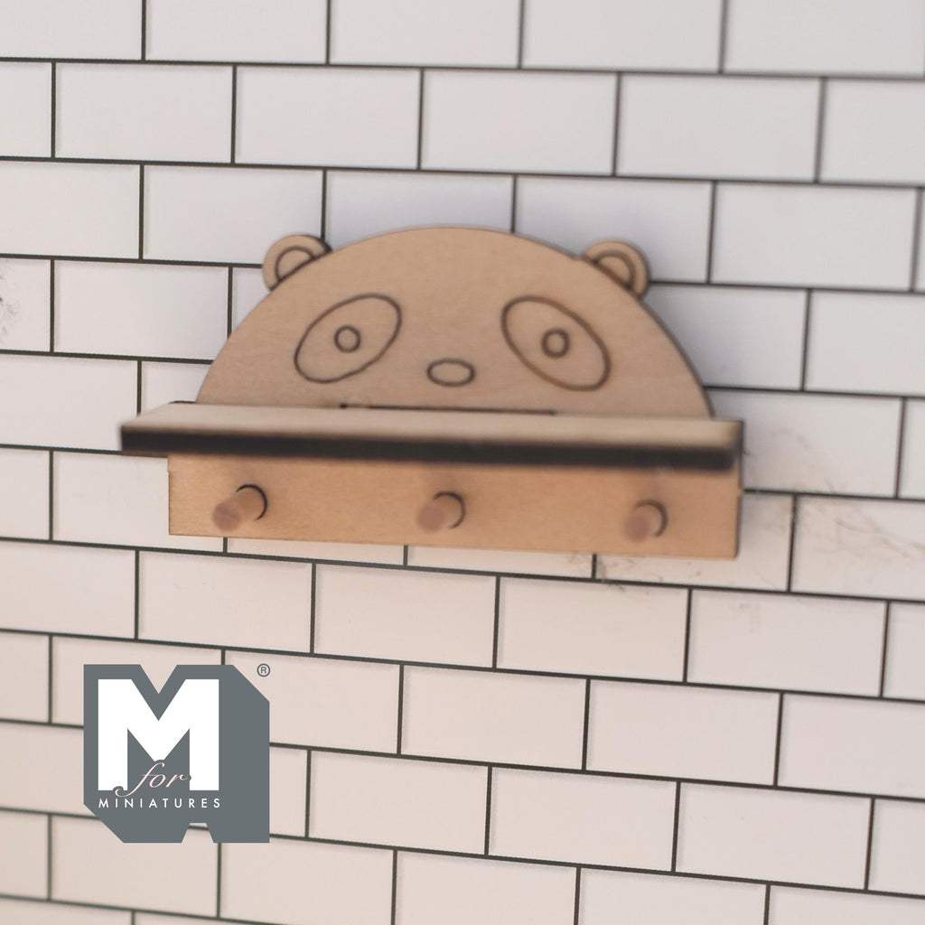 Miniature Panda Wall Shelf with Coat Pegs 1:12 Scale Unpainted Dollhouse Entryway Wall Rack  2-3/16 inch wide - D031