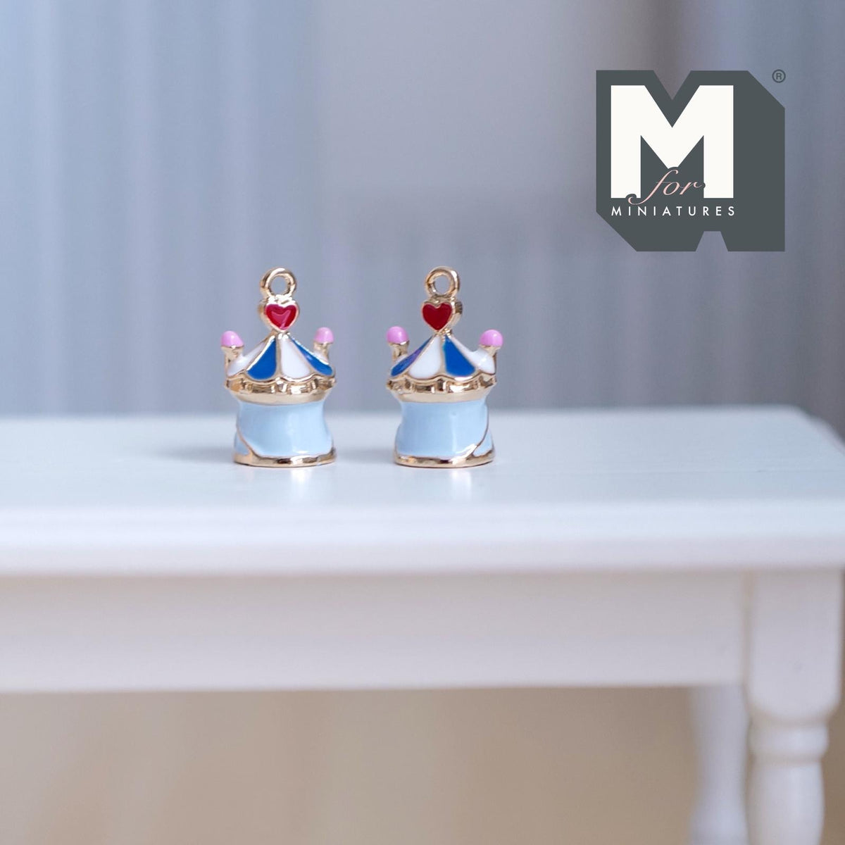 Miniature Circus Tent Ornaments Set of 2 , 1:12 Scale Dollhouse Christmas Tree Decor 11/16 inch tall (metal) - G060