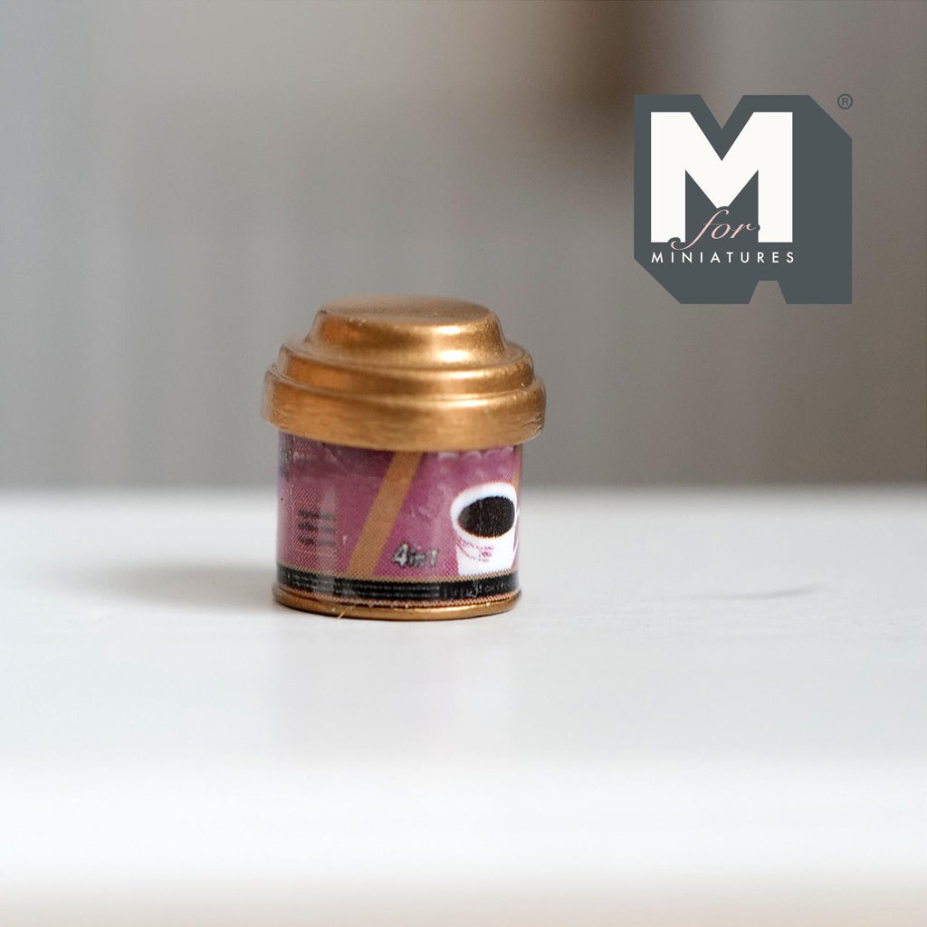 Miniature Coffee Tin 1:12 Scale Dollhouse Kitchen Accessories Coffee Powder Round Tin with Lid 7/16 inch tall (metal) (style b) - H024