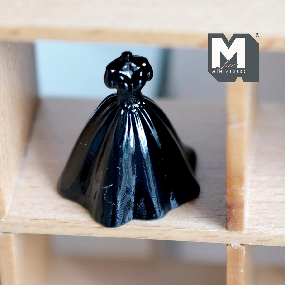 Miniature Wedding Dress Figurine 1:12 Scale Bridal Boutique 1-1/16 inch tall (resin) (black) - B086