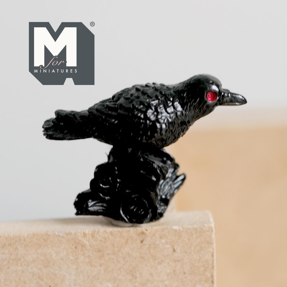 Miniature Crow Standing On Roses 1:12 Scale Standing Raven Figurine Animal Bird Bust 1 inch tall (cast resin) - C077