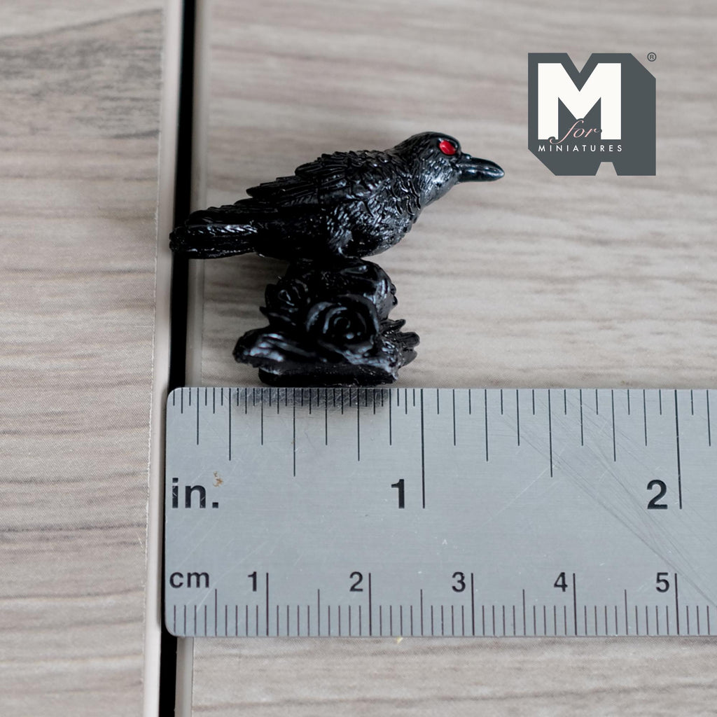 Miniature Crow Standing On Roses 1:12 Scale Standing Raven Figurine Animal Bird Bust 1 inch tall (cast resin) - C077