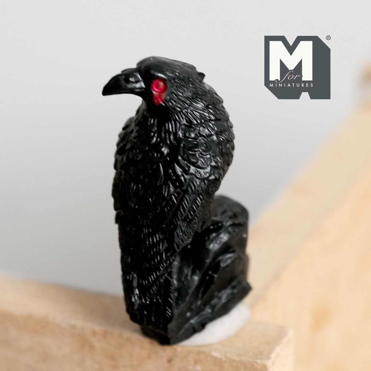 Miniature Crow Standing On Rocks 1:12 Scale Standing Raven Figurine Animal Bird Bust 1-5/16 inch tall (cast resin) - C077