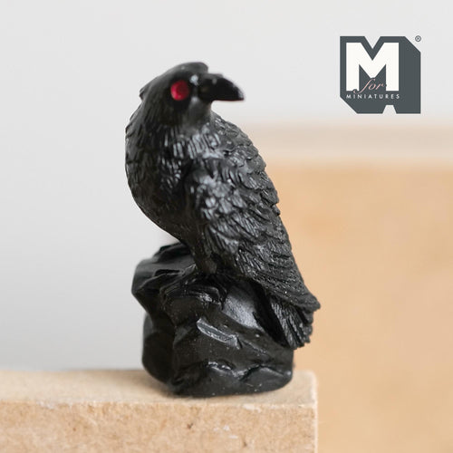 Miniature Crow Standing On Rocks 1:12 Scale Standing Raven Figurine Animal Bird Bust 1-5/16 inch tall (cast resin) - C077