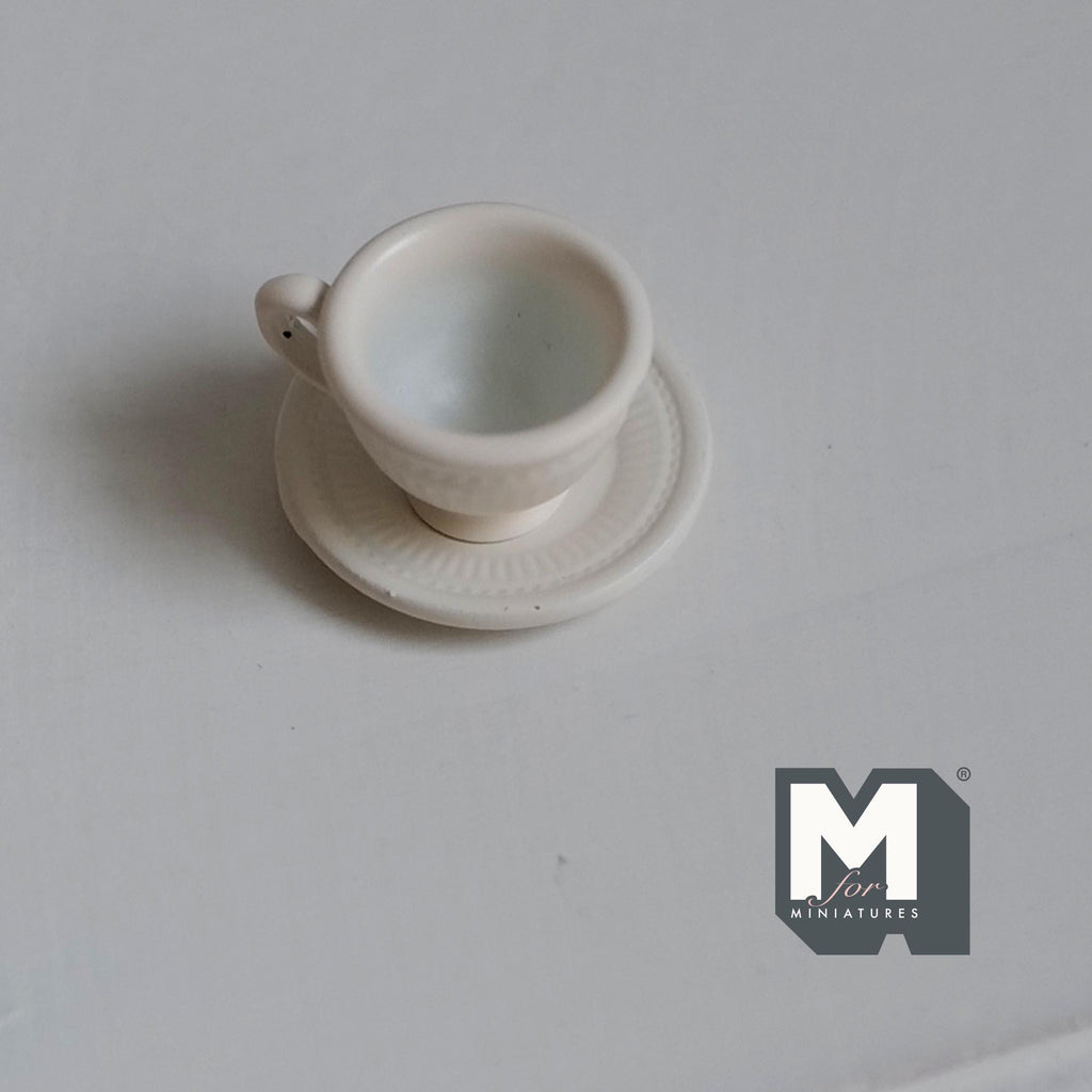 Miniature Tea Cup and Saucer Set 1:12 Scale Dollhouse Coffee Cup and Plate Kitchen Accessories (white) - F074