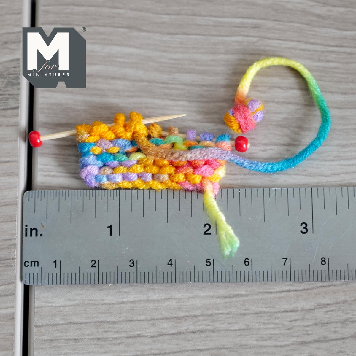 Miniature Knitting Rainbow Yarn and Needles 1:12 Scale Working Yarn and Wood Needles - C042