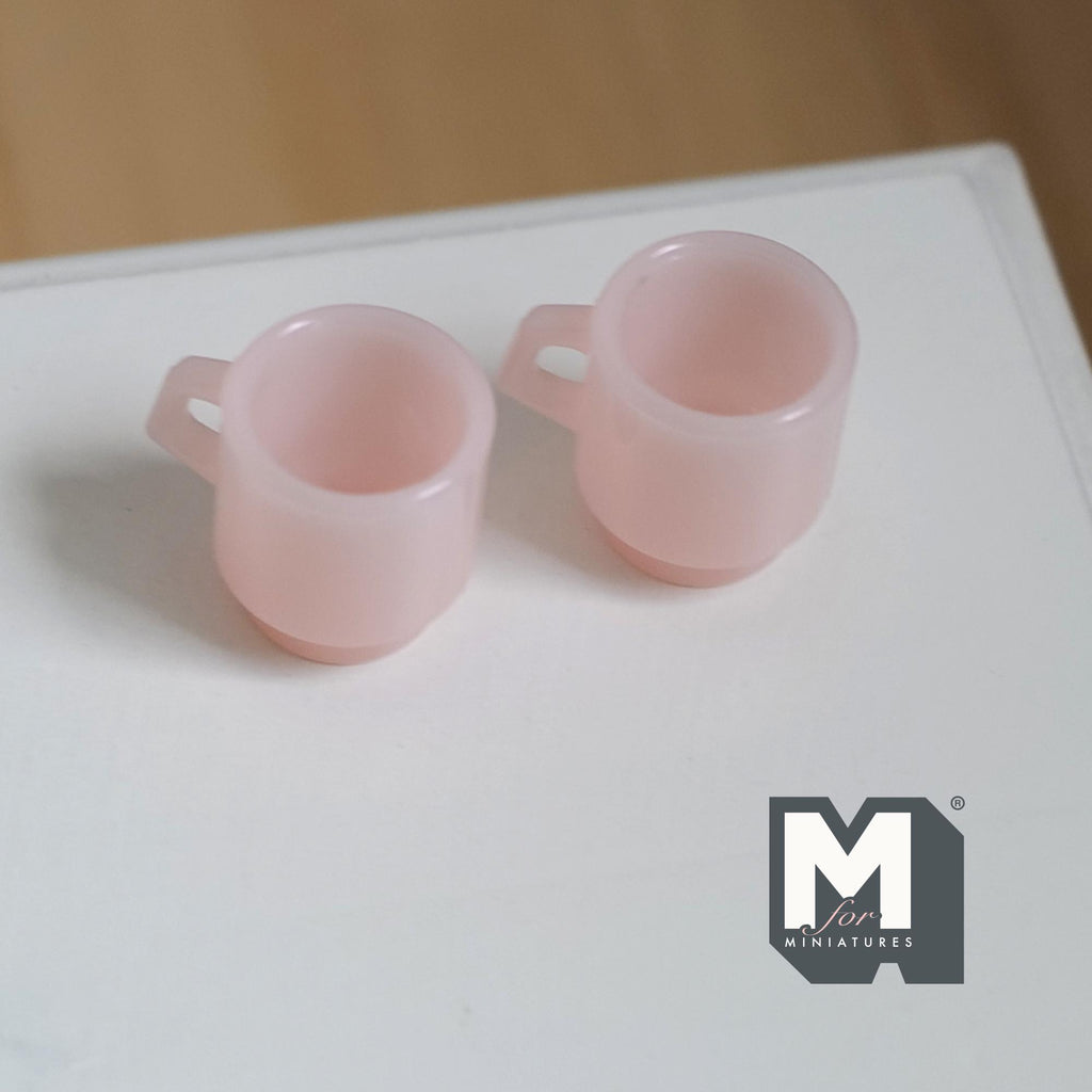 1:12 Scale Miniature Stacking Mugs White Retro Diner Coffee Cups Dollhouse Kitchen Accessories 9/16 inch tall (pink) (plastic) - A023