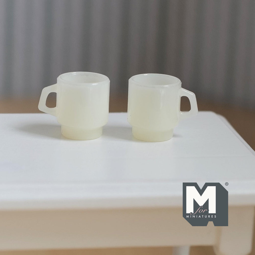 1:12 Scale Miniature Stacking Mugs White Retro Diner Coffee Cups Dollhouse Kitchen Accessories 9/16 inch tall (beige) (plastic) - A023
