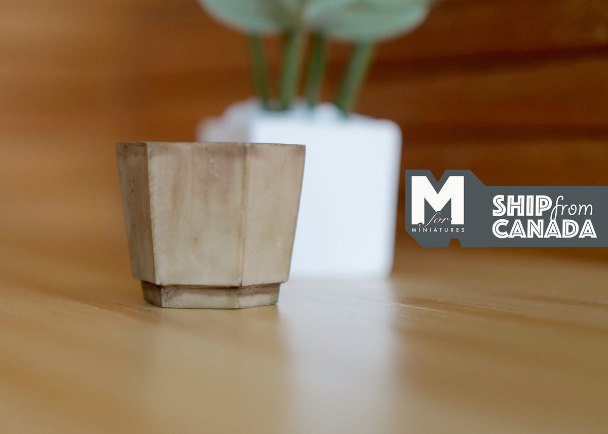 Miniature Weathered Hexagon Planter Pot 1:12 Scale Dollhouse Garden Large Size Geometric Tree Planter 1-1/4 inch tall (brown) - B074