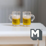 Miniature Beer Mugs Set of 2 , 1:12 Scale Dollhouse Beverage Clear Beer Mugs 11/16 inch tall (resin) - E103