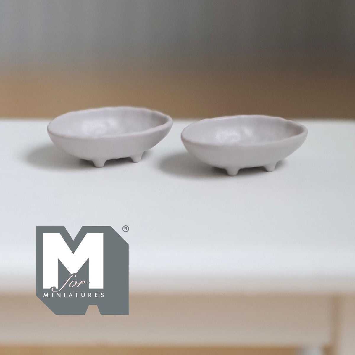 Miniature Irregular Shaped Food Bowls Set of 2, 1:12 Scale Dollhouse Kitchen Decor Tableware 13/16 inch long (warm gray) (metal) - A034