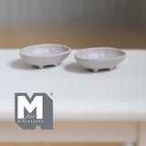 Miniature Irregular Shaped Food Bowls Set of 2, 1:12 Scale Dollhouse Kitchen Decor Tableware 13/16 inch long (warm gray) (metal) - A034