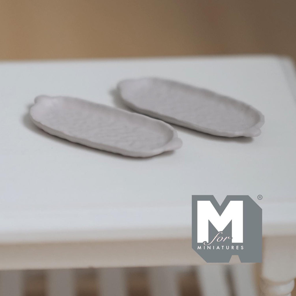 Miniature Oval Plates 1:12 Scale Dollhouse Tableware Oblong Plates Set of 2 , 1-1/4 inch long (warm grey) (metal) - A044