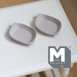 Miniature Irregular Shaped Food Bowls Set of 2, 1:12 Scale Dollhouse Kitchen Decor Tableware 7/8 inch long (warm gray) (metal) - A034