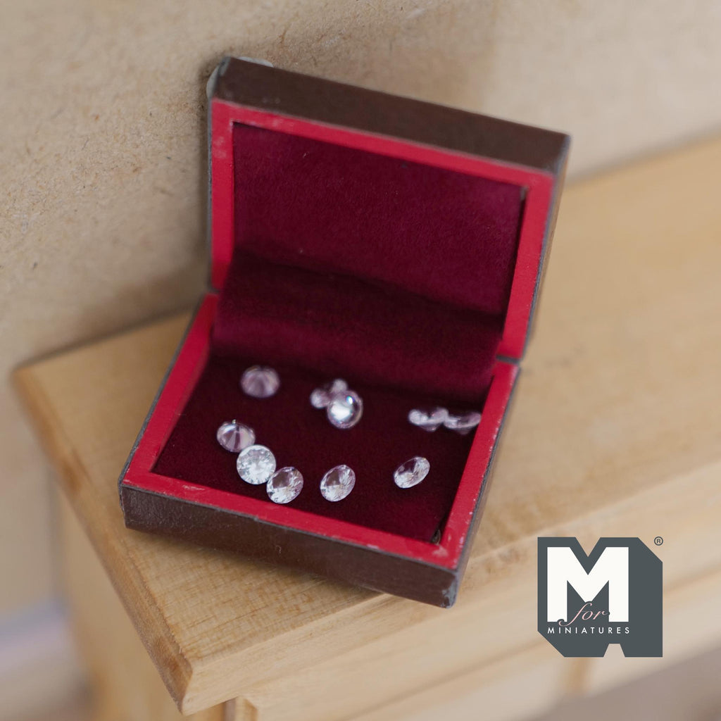 Miniature Jewelry Box with Faux Diamonds 1:12 Scale Dollhouse Decor 1-7/16 inch wide (brown) -