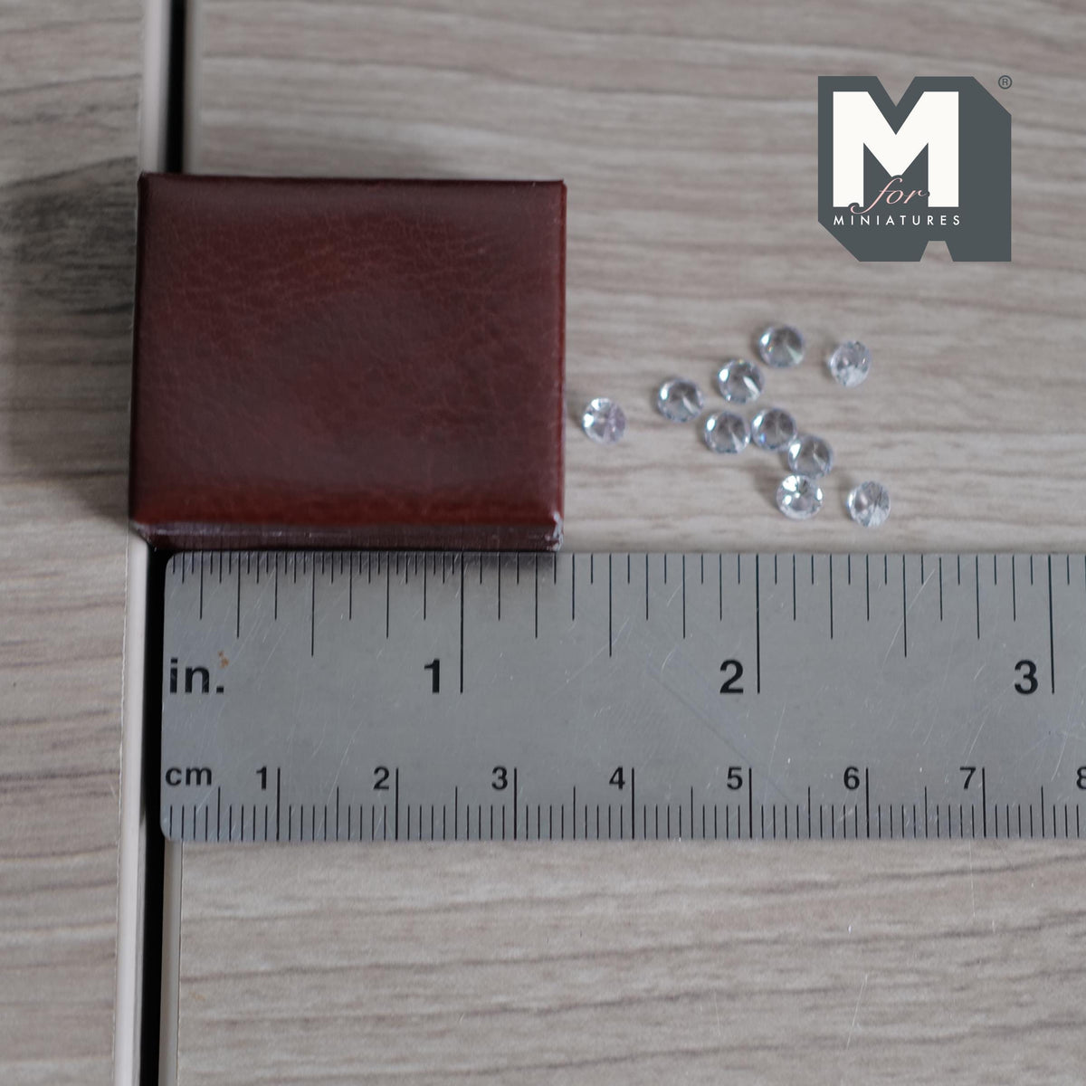 Miniature Jewelry Box with Faux Diamonds 1:12 Scale Dollhouse Decor 1-7/16 inch wide (brown) -