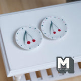 Miniature Cherries Plates Set of 2 , 1:12 Scale Dollhouse Ceramic Tableware 1 inch dia. - A073