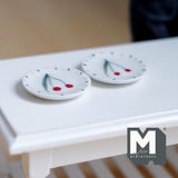 Miniature Cherries Plates Set of 2 , 1:12 Scale Dollhouse Ceramic Tableware 1 inch dia. - A073