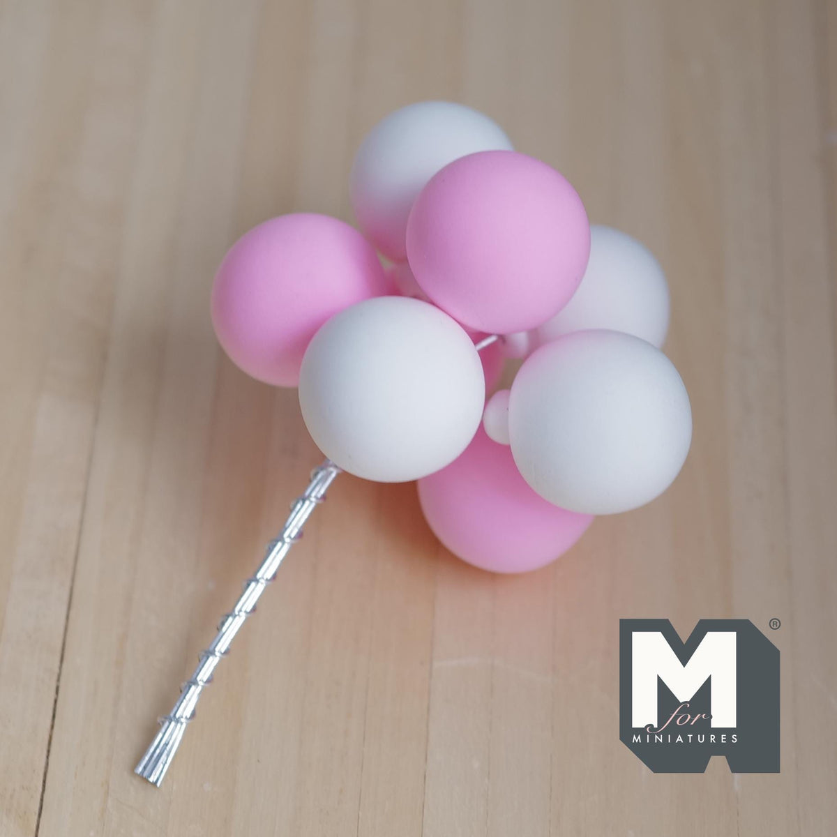 Miniature Balloons 1:12 Scale Large Size Rainbow Balloons Set of 8 (pink white) (foam) - F016