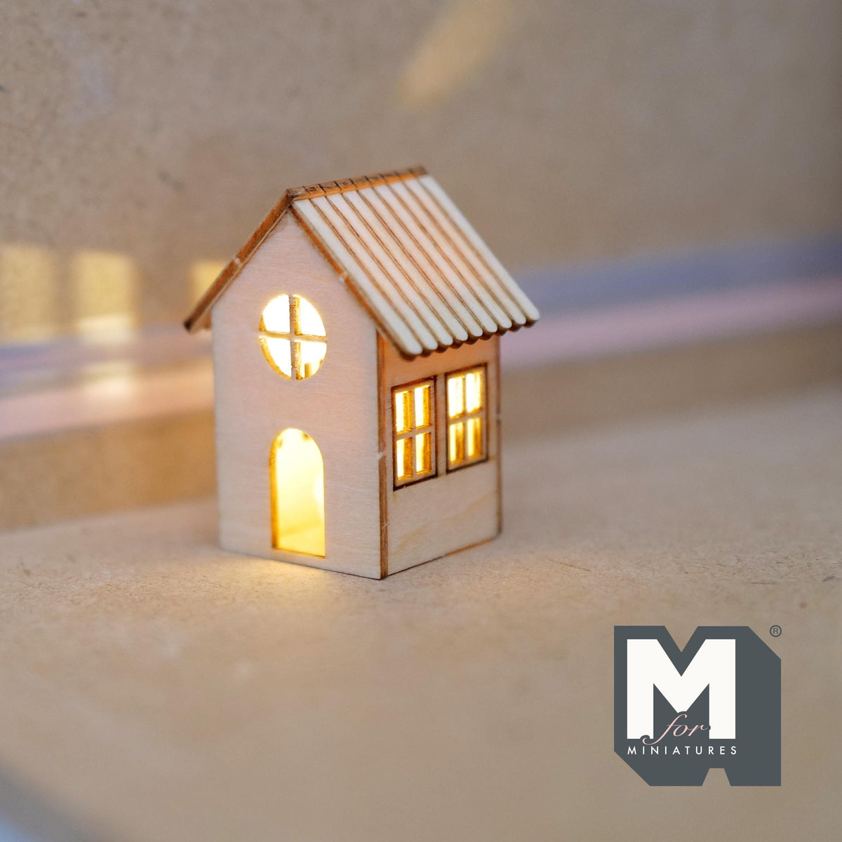 Miniature House Lantern with LED Bulb 1:12 Scale Unpainted Dollhouse Table Lamp 1-3/4 inch tall (wood) -
