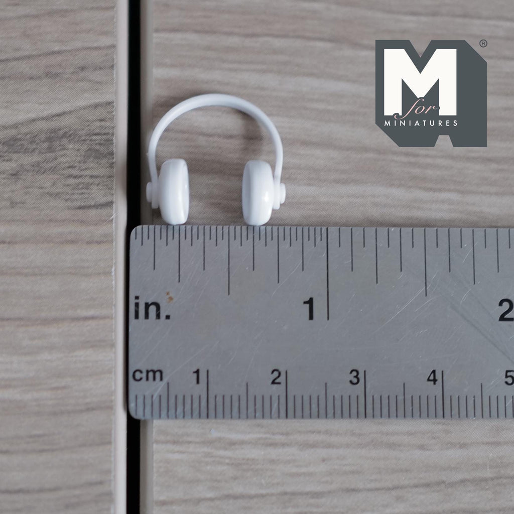 Miniature Headphone 1:12 Scale Dollhouse Supplies Headset Over Ear Headphone  (white) (non working) - G043