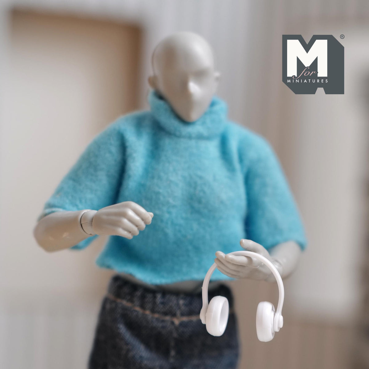 Miniature Headphone 1:12 Scale Dollhouse Supplies Headset Over Ear Headphone  (white) (non working) - G043