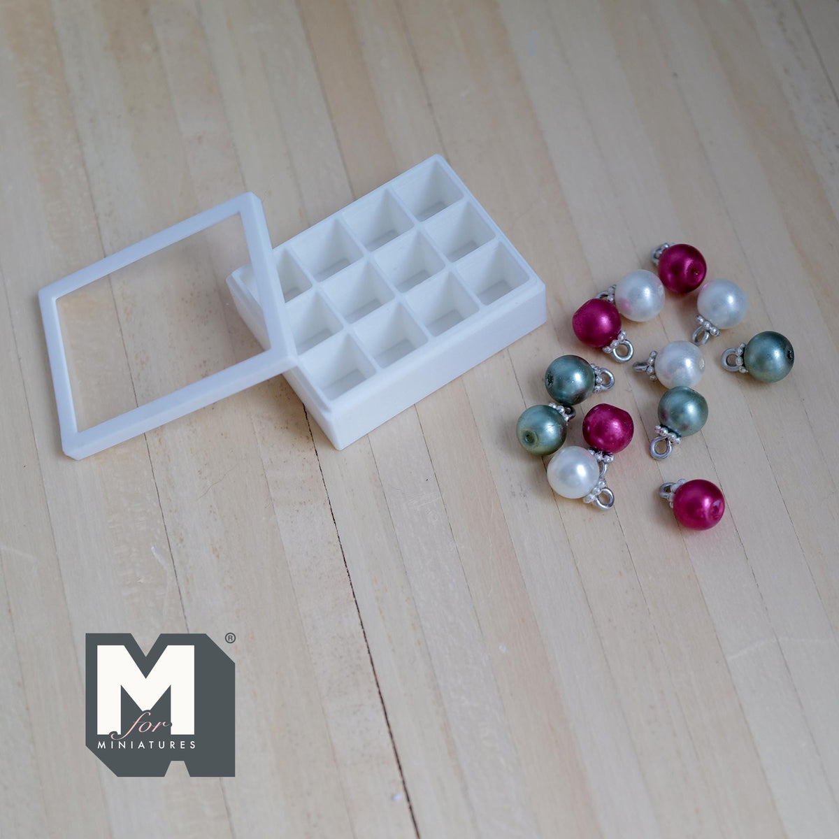 1:12 Scale Miniature Christmas Ornaments with Storage Box, Set of 12, 5/16 inch dia., DIY Dollhouse Supply (green, white and pink)