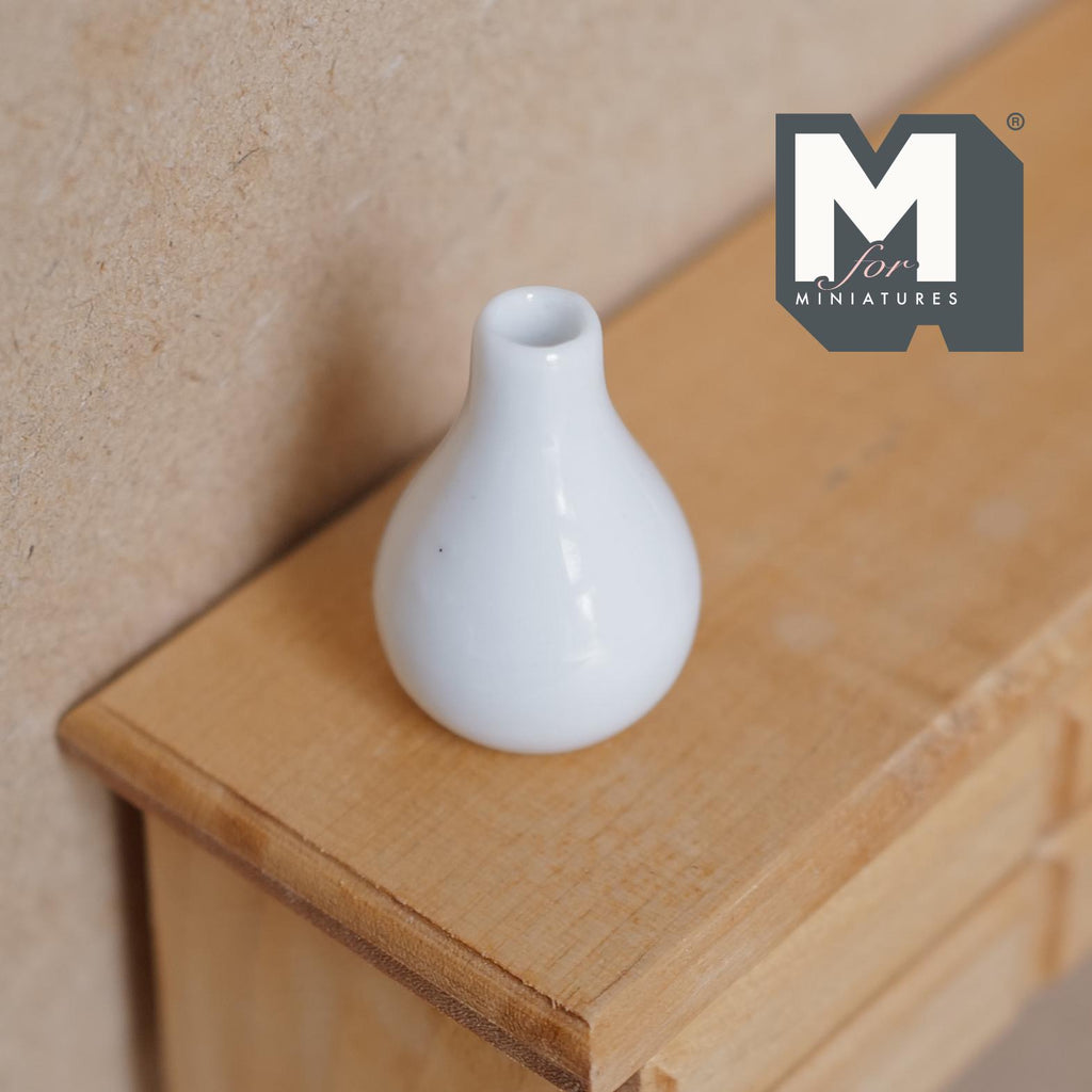 Miniature Ceramic Pear Vase 1:12 Scale Fairy Garden Flower Vase 1-1/4 inch tall (white) -