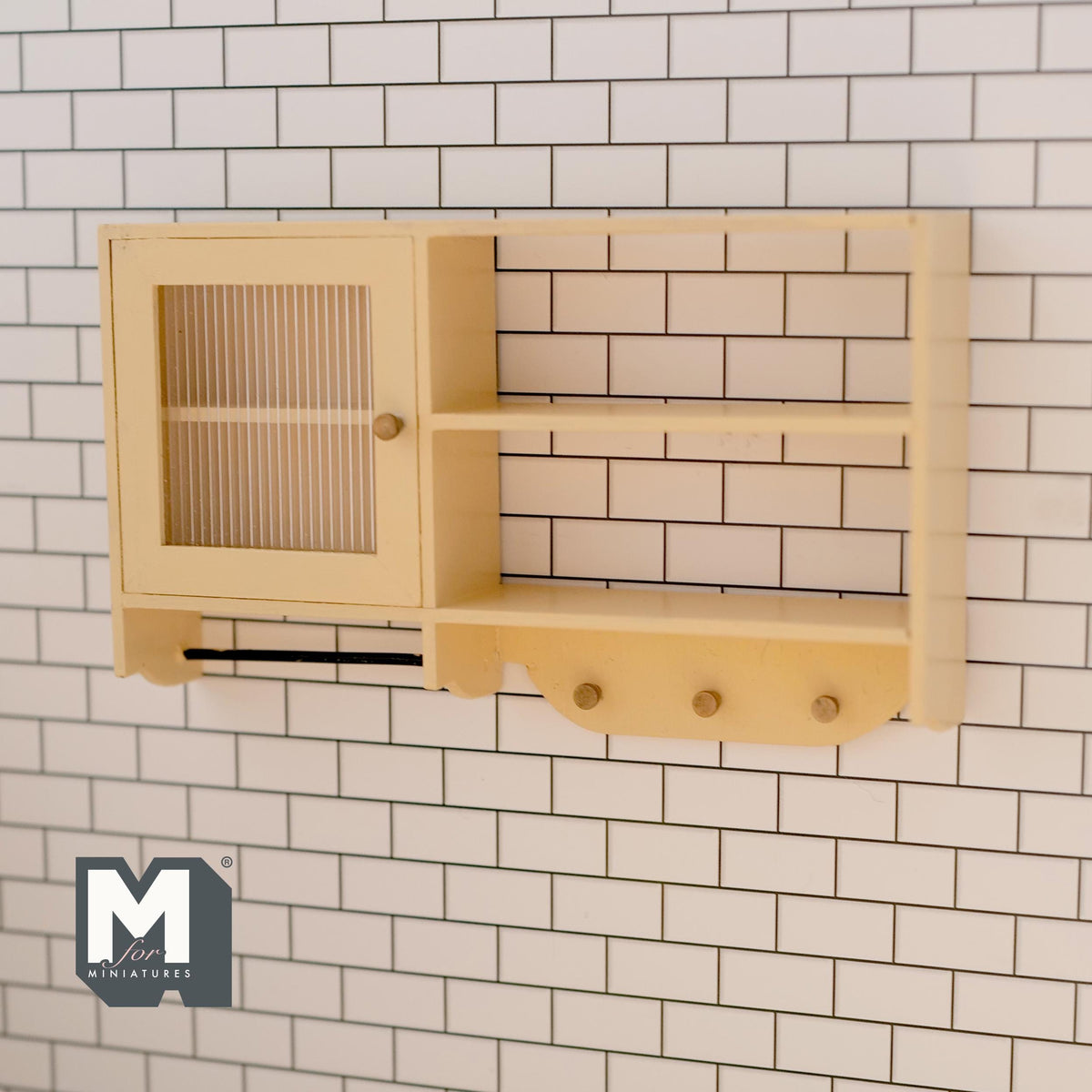 Dollhouse Wall Cabinet 1:12 Scale Miniature Dish Cabinet Shelves 5-1/8 inch wall (cream) -