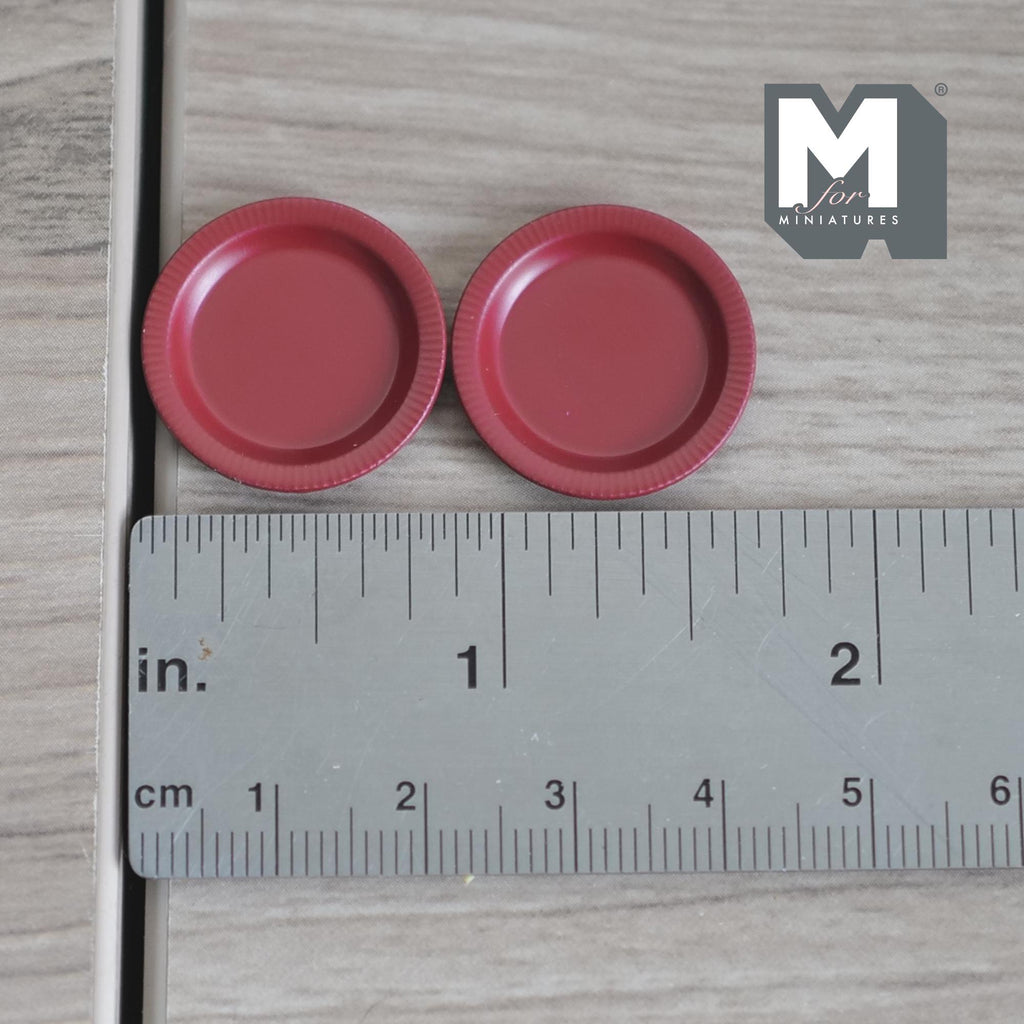 Miniature Dining Plates 1:12 Scale Dollhouse Tableware Serving Plates Set of 2 , 13/16 inch dia. (red) (metal)  - A043