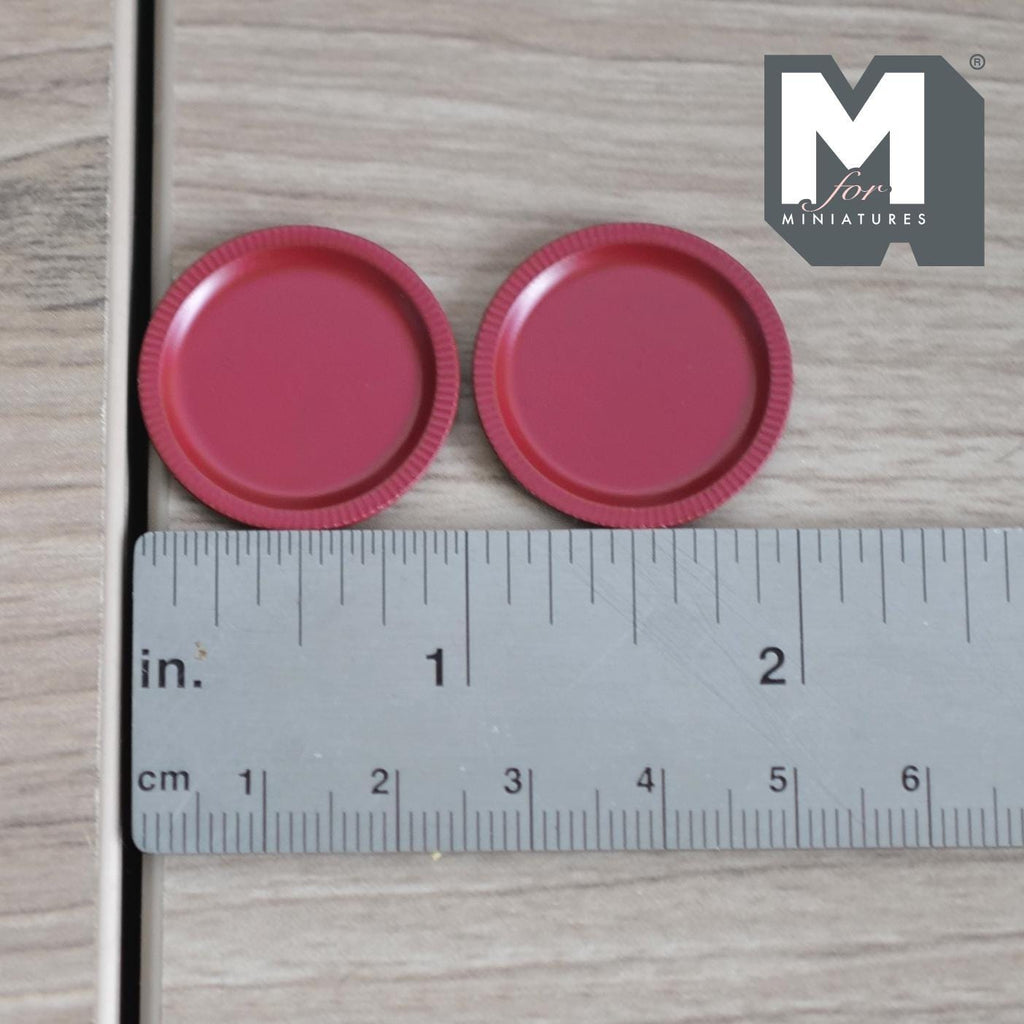 Miniature Flat Plates 1:12 Scale Dollhouse Tableware Large Size Serving Plates Set of 2 , 1 inch dia. (red) (metal) - A043