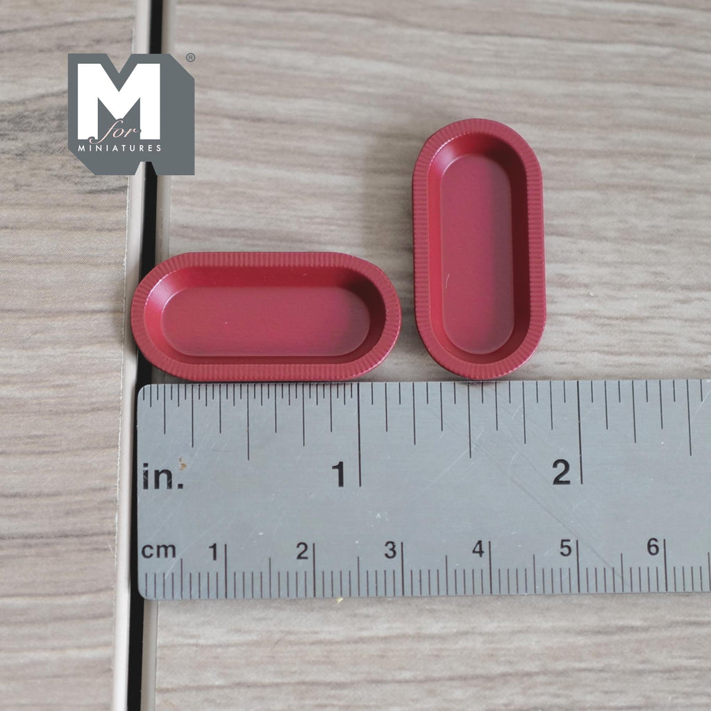Miniature Oval Plates 1:12 Scale Dollhouse Tableware Oblong Plates Set of 2 , 1-1/4 inch long (red) (metal) - A043