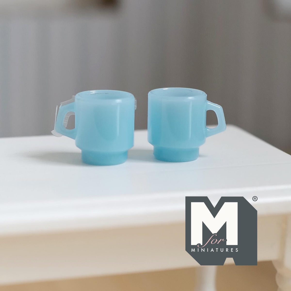 1:12 Scale Miniature Stacking Mugs White Retro Diner Coffee Cups Dollhouse Kitchen Accessories 9/16 inch tall (blue) (plastic) - A023
