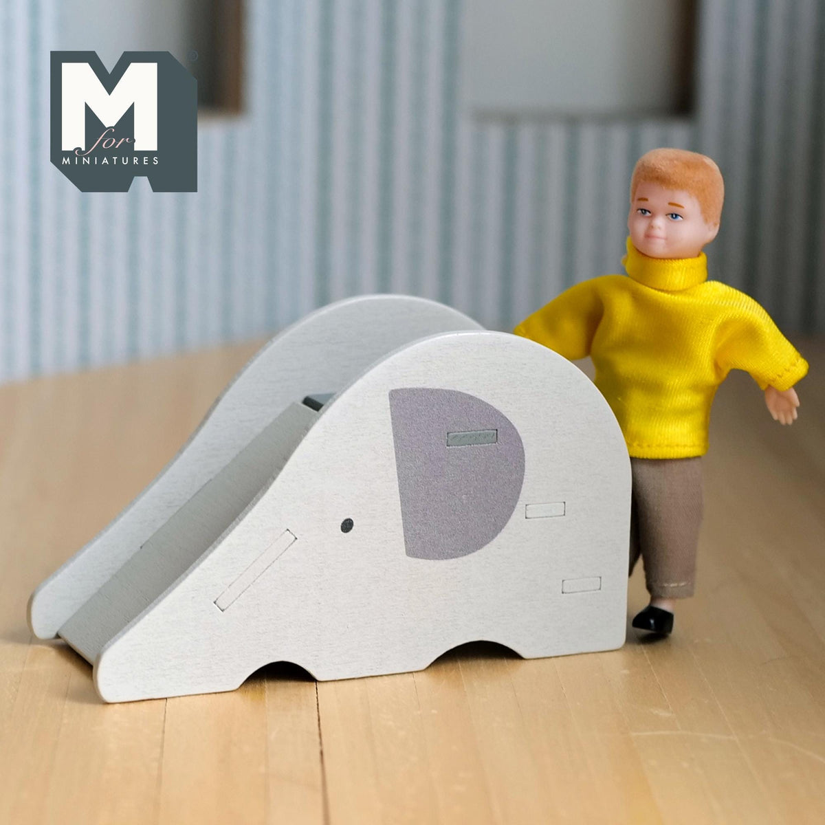 1:12 Scale Miniature Elephant Slide Kit for Nursery or Playroom, 2-3/8 inch tall, DIY Dollhouse Supply (gray)