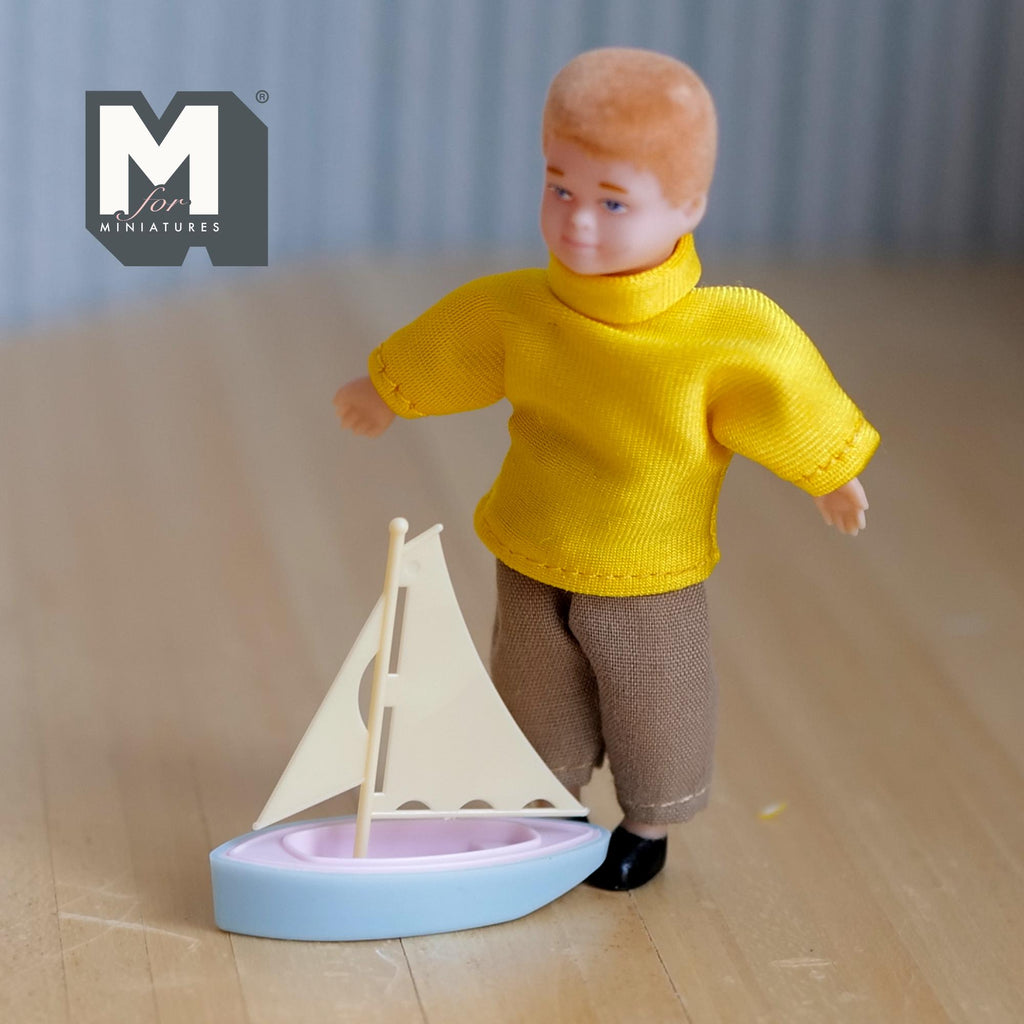 Miniature Sailing Ship 1:12 Scale Dollhouse Playroom Decoration Sail Boat 1-3/4 inch long (beige) - G056