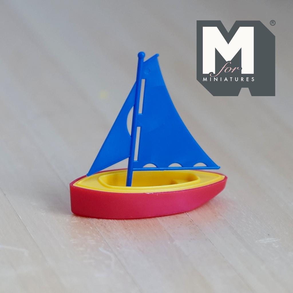 Miniature Sailing Ship 1:12 Scale Dollhouse Playroom Decoration Sail Boat 1-3/4 inch long (blue) - G056