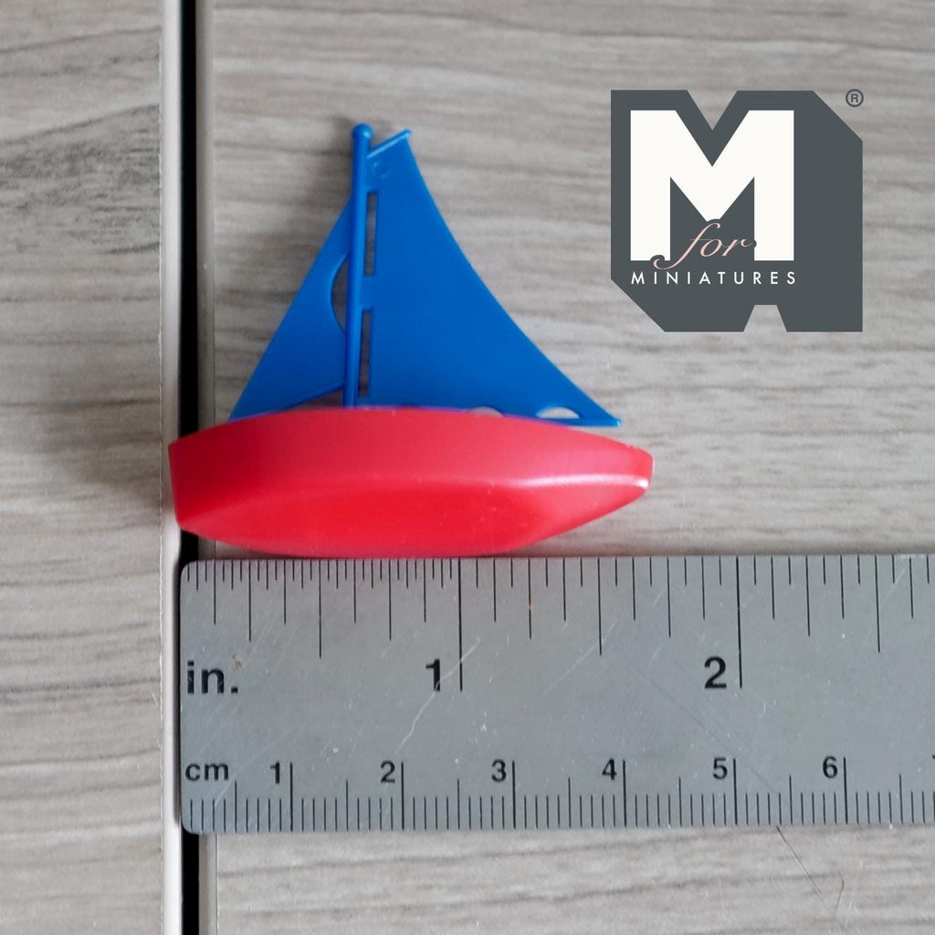 Miniature Sailing Ship 1:12 Scale Dollhouse Playroom Decoration Sail Boat 1-3/4 inch long (blue) - G056